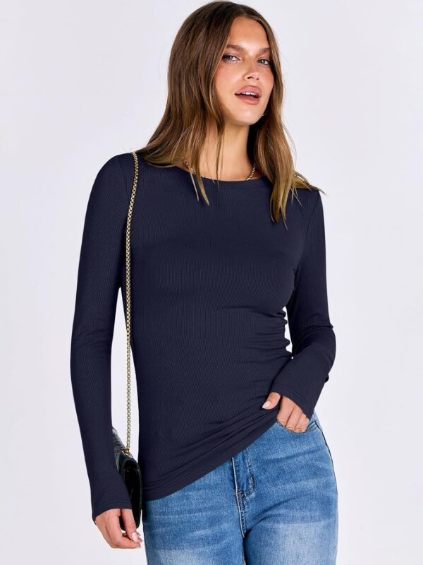 ANRABESS Women Long Sleeve Crewneck Rib Knit Slim Fit Shirts Basic Tee Tops 2025 Casual T-Shirt Going Out Workout Outfits at Amazon Women’s Clothing store - Image 21