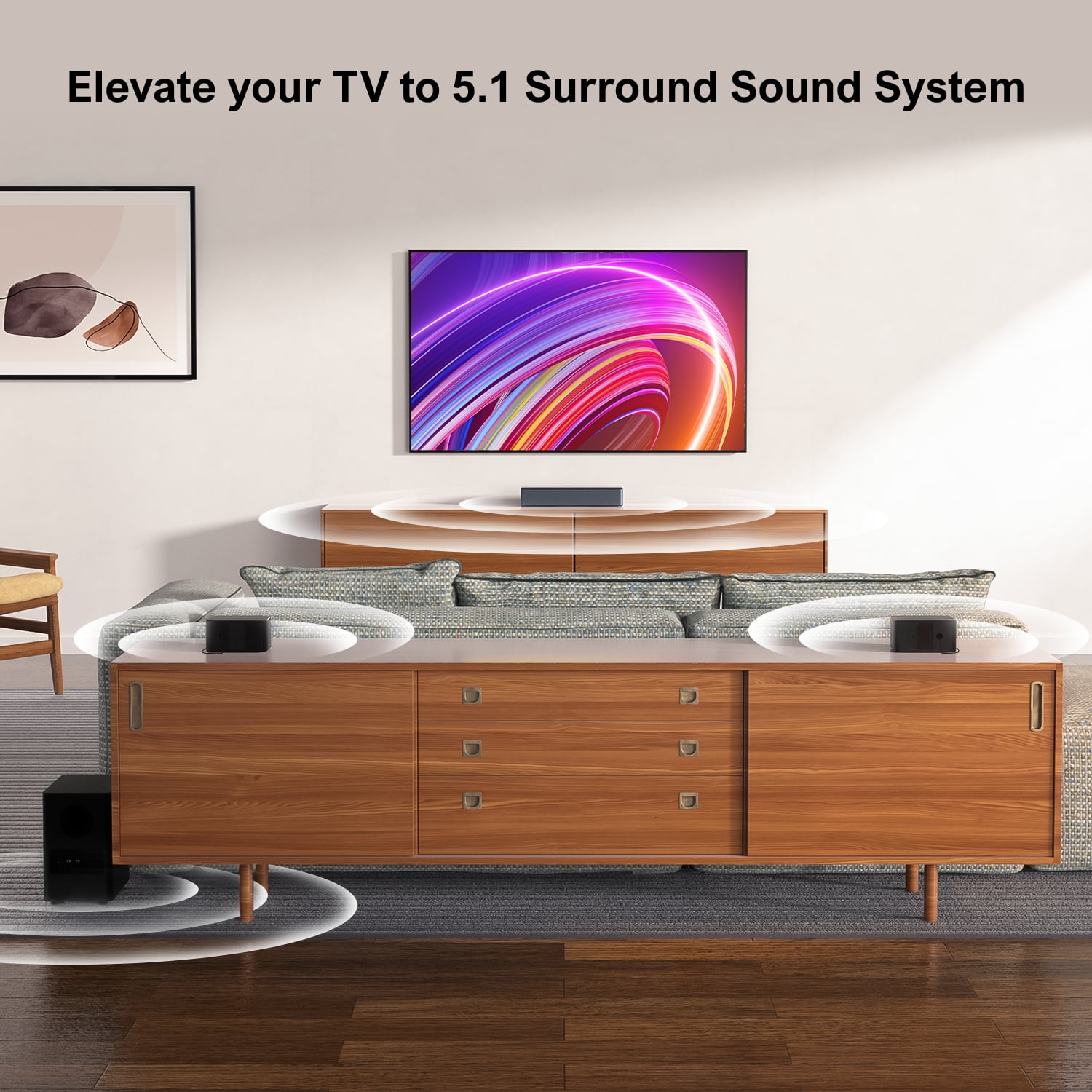 ULTIMEA 5.1 Surround Sound Bar, Virtual Surround Sound System, 350W Sound bar for TV with Wireless Subwoofer and Rear Speakers, 3D Surround and Bass Adjustable Home Theater TV Speakers