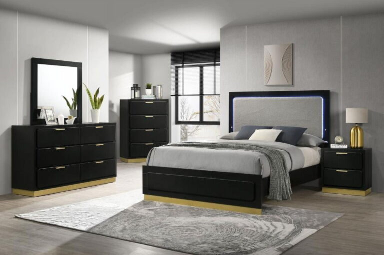 Caraway 5-piece Eastern King Bedroom Set with LED Headboard Black and Grey