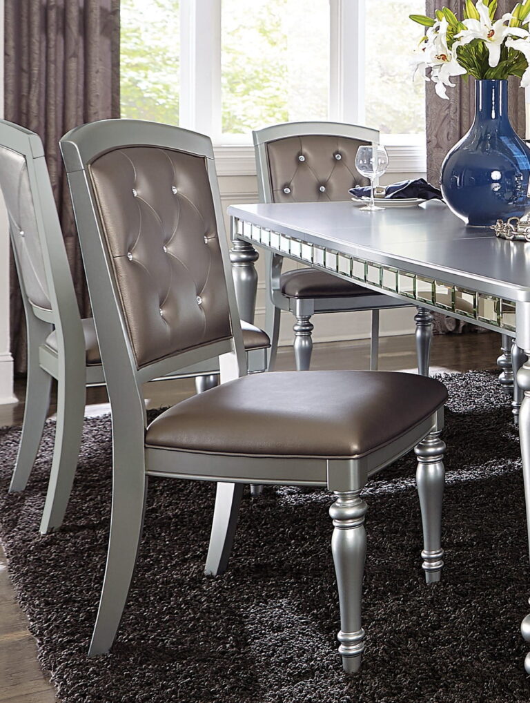 Glamorous 7pc Dining Room Furniture Set Table 2 Arm Chairs 4 Side Chairs Sparkling Silver Finish Furniture