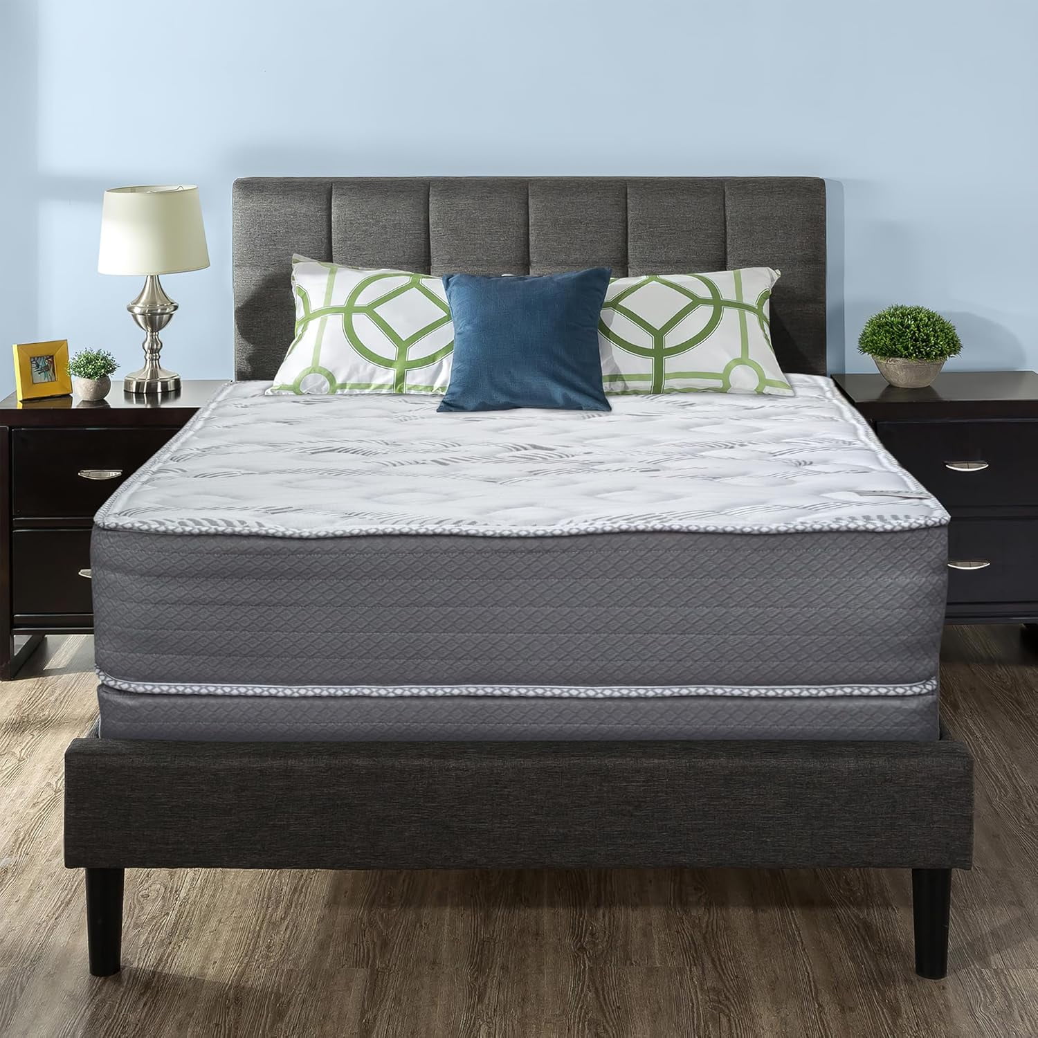 14-Inch Firm Double sided Tight Top Innerspring Mattress And 8&quote; Wood Traditional Box Spring/Foundation Set, Twin, Mink