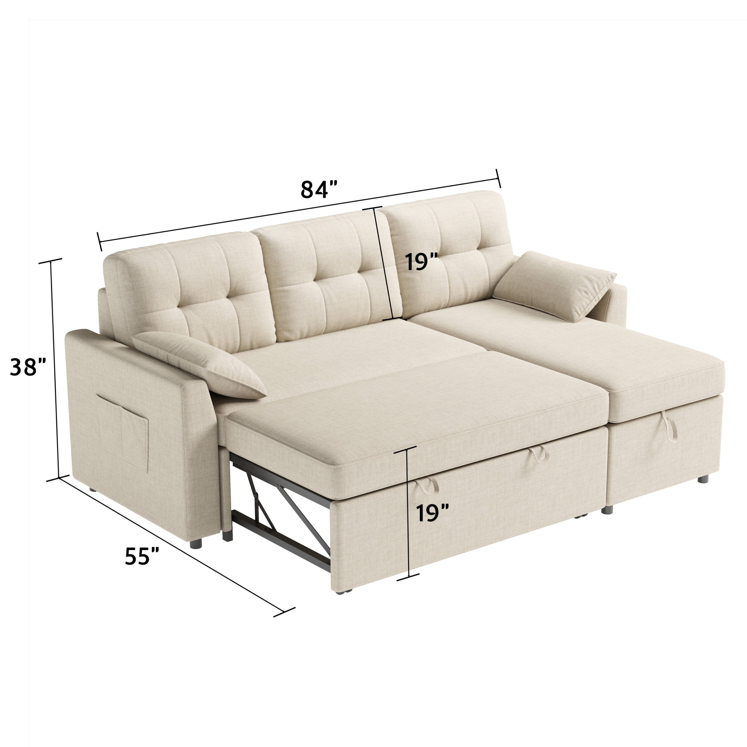 VANACC Sectional Sofa with Storage – Reversible Pull-Out Couch