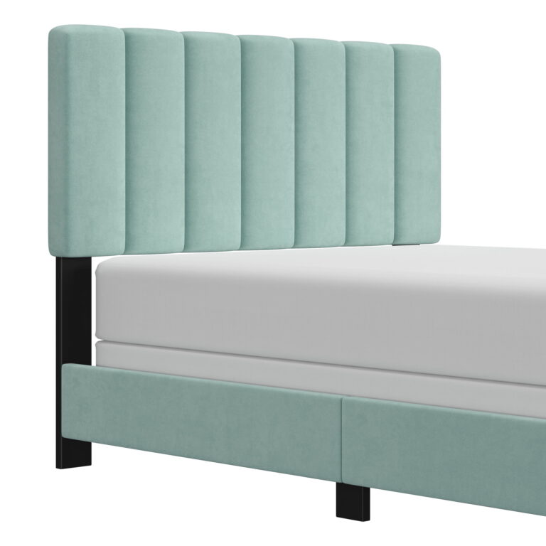 Reece Channel Stitched Upholstered Queen Bed, Caribbean Green, by Hillsdale Living Essentials