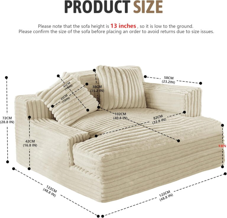 Rounuo Big Chaise Lounge Chair Indoor Bedroom Oversized Chaise Lounge Sofa Bed Upholstered Super Soft Short Plush Couch Sofa Bed Sleeper Chair for Living Room with 2 Throw Pillows