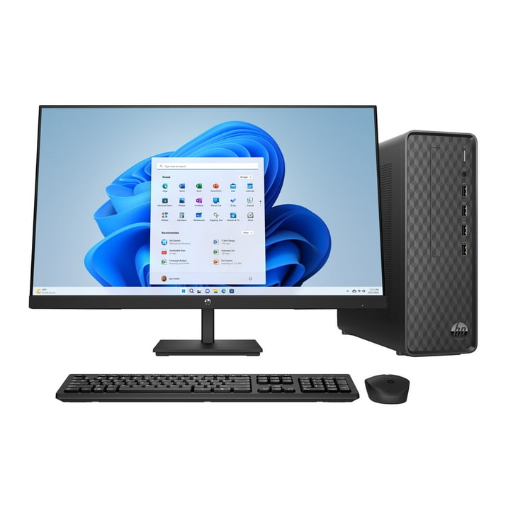 HP 27 inch Monitor & Slim Windows Desktop Bundle Intel Core i3-12100 8GB RAM 512GB SSD Black