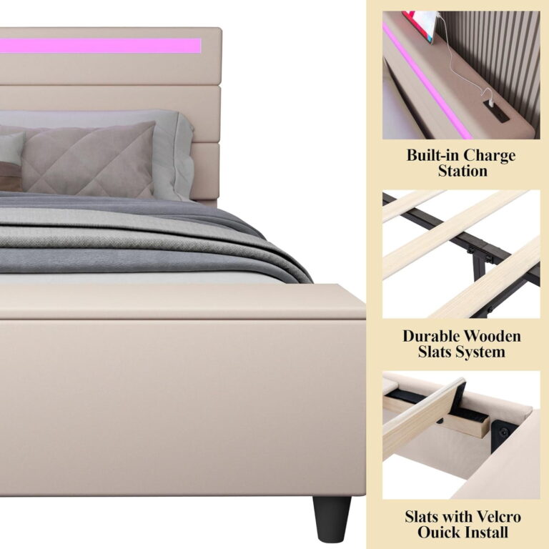 Kallabe 44&quote; LED Light Standard Bed Frame, Full