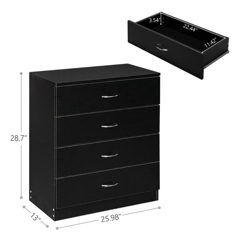 UBesGoo Black Chest of Drawers Dresser Wood Organizer Cabinet,4 Drawer Nightstand Side Table,Furniture for Bedroom