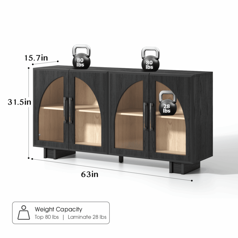 JOINICE Modern Accent Cabinet with Adjustable Shelves and Arched Glass Door,for Living Room,Entryway,Hallway,Dining Room,Black