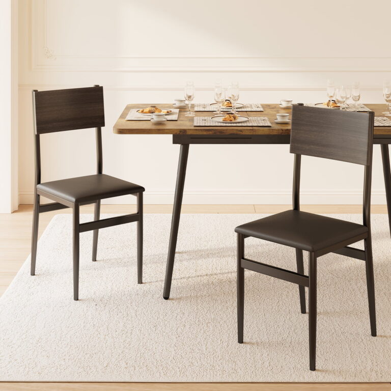 Aiho 63&quote; Extendable Dining Table Set for 4-6 People, 7-Piece Large Dining Table Set With 6 Chairs, Retro