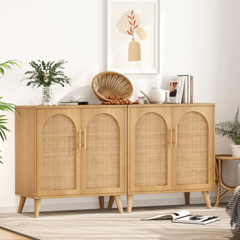 Rovaurx Set of 2 Rattan Storage Cabinets – Natural Finish