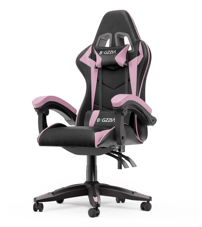 Bigzzia Gaming Chair Pu Leather Office Chair with Ergonomic Lumbar Pillow, Reclining Racing Game Chair Backrest and Seat Height Adjustable Swivel Recliner,Esports Chair with Headrest,Blue