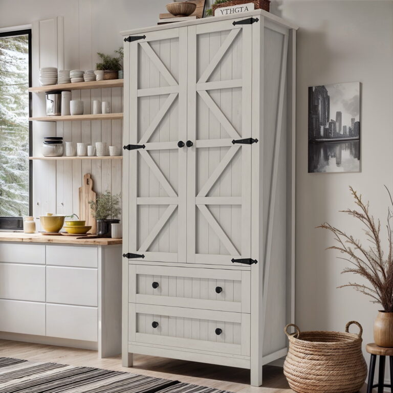 Dextrus Tall Kitchen Pantry Cabinet – White Oak Storage