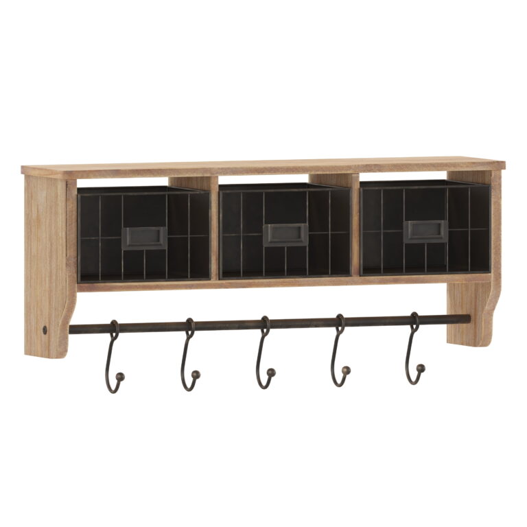 Flash Furniture Daly Rustic Rectangle Wood Coat Rack with Shelf/Storage, Rustic Brown