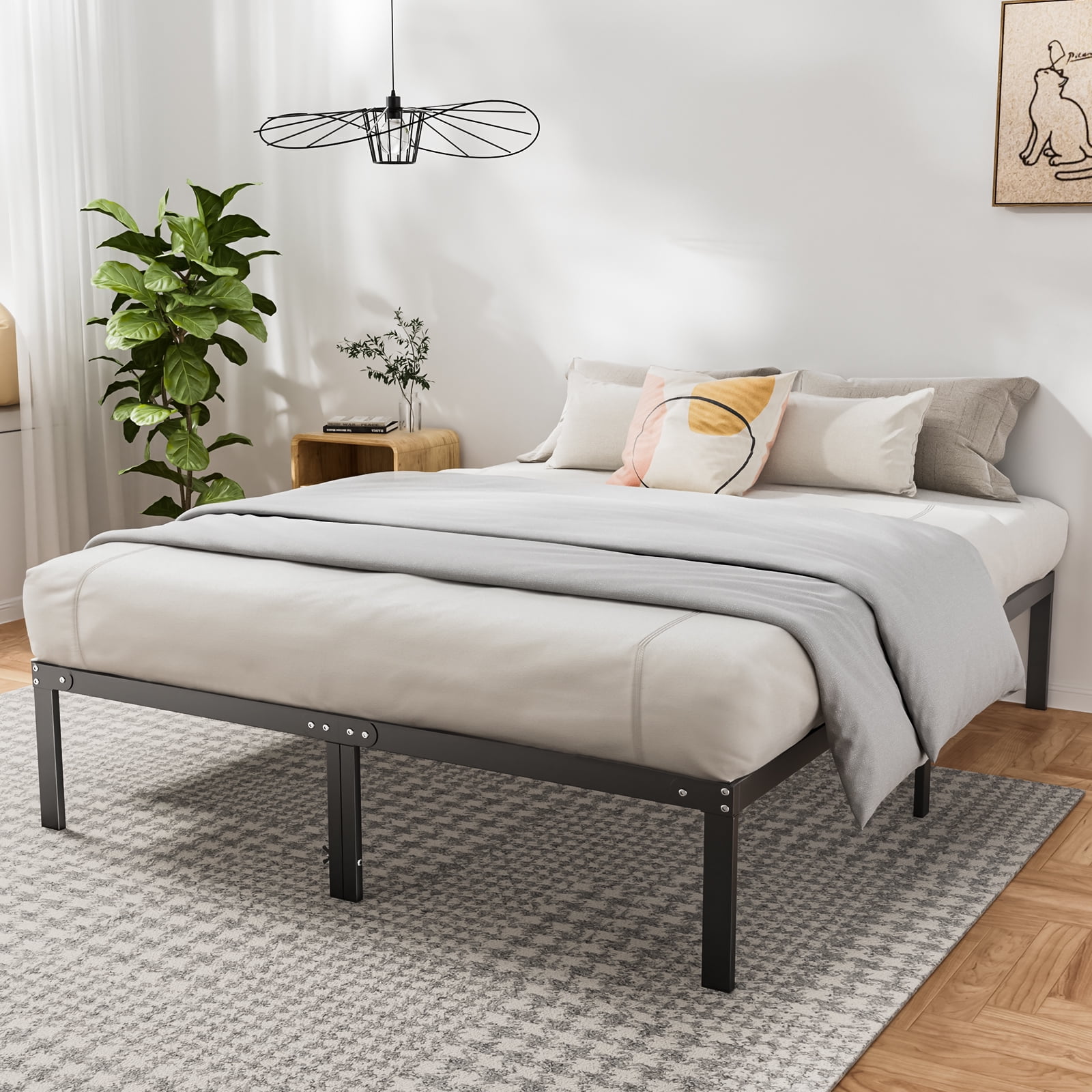 Full Size Bed Frame Classic Metal High Platform Bedframes with Under Bed Storage, 14 Inch High, Black