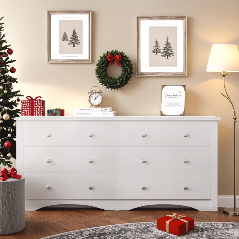 Homall Wood Dresser 6 Drawer Double Tier Dresser, Modern Wood Chest of Drawer for Living Room, Bedroom, Black