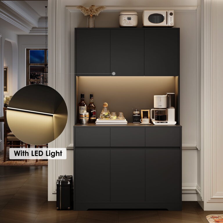 Homfa Pantry Hutch with LED & Charging – 70.9″ Storage Unit
