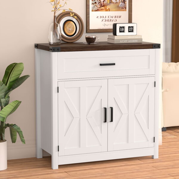 JOINICE Sideboard Cabinet with Adjustable Shelves,Accent Cabinet with Arched Glass Door-white