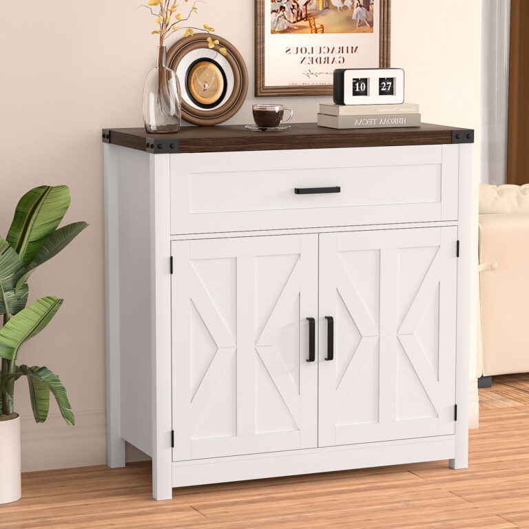 LAFGUR Kitchen Storage Cabinet, Modern Farmhouse Buffet Sideboard with for Kitchen, Entryway, White