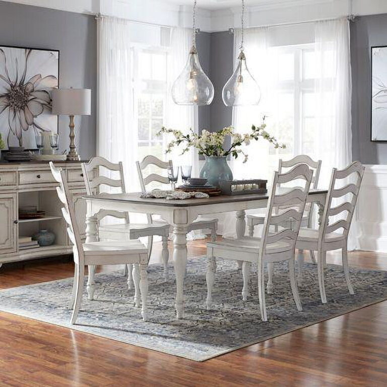 Liberty Furniture Magnolia Manor 7 Piece Leg Table Set – Antique White & Weathered Bark
