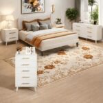 Lofka Queen Bedroom Furniture Set Includes One Queen Bed Frame with Wingback Headboard, One Night Stand with Two Drawers, One 5-Drawer and 6-Drawer Dressers with Metal Handles