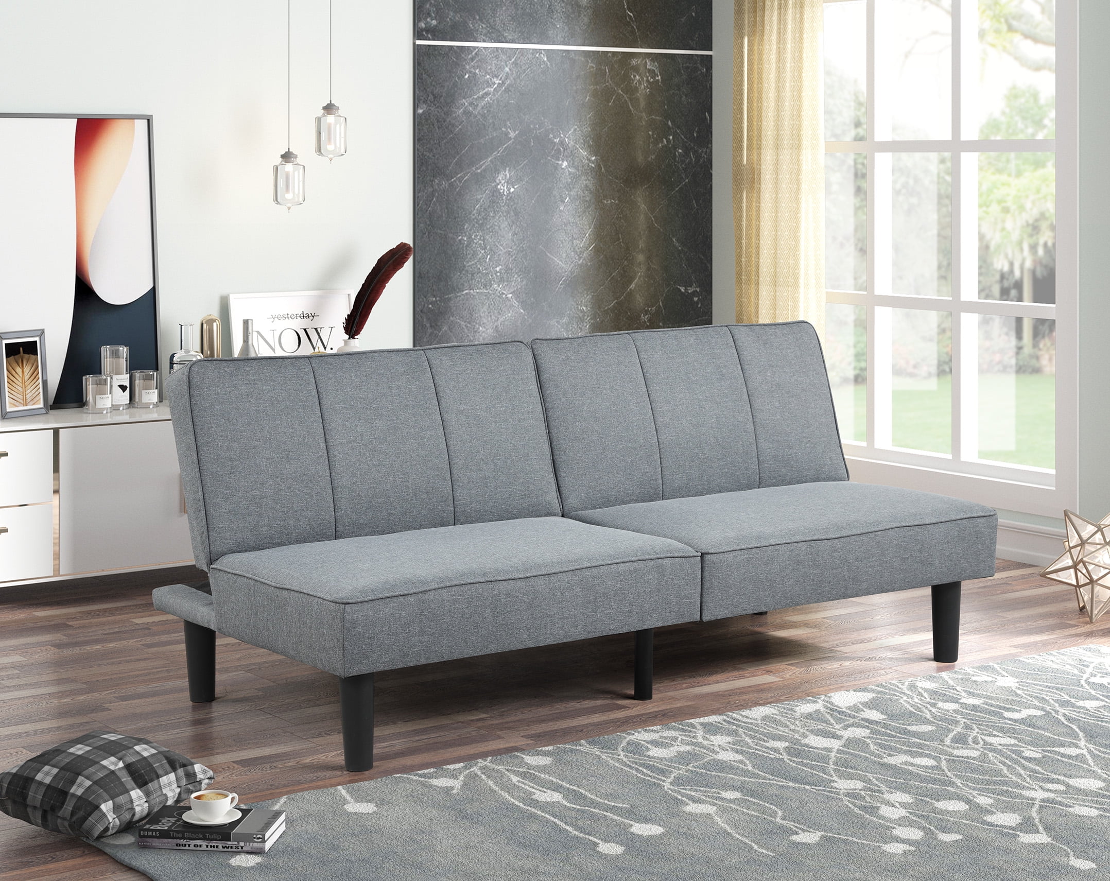 Mainstays 66" Studio Futon – Gray Linen Upholstery