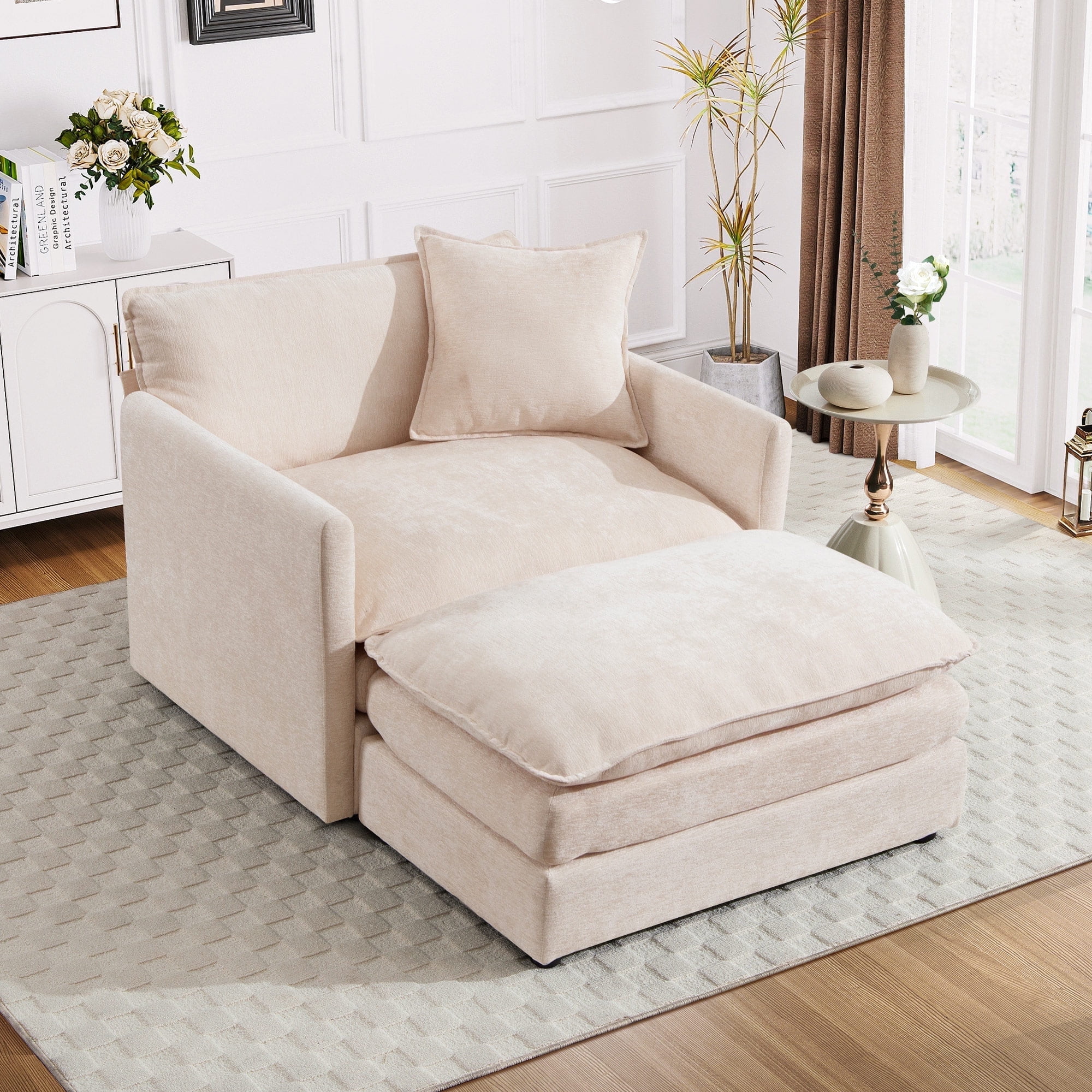 Muumblus Oversized Lounge Chair with Ottoman, Cloud Accent Armchair for Living Room