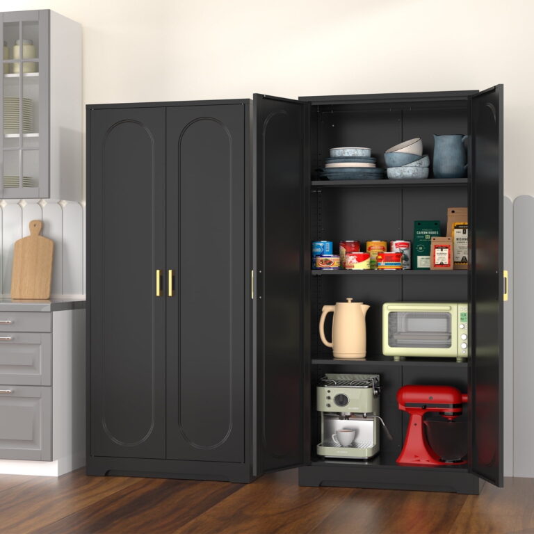 Polup 60″ Tall Modern Pantry Cabinet – Adjustable Shelves