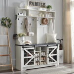 T4TREAM Farmhouse Hall Tree with Bench and 20 Shoe Storage, Entryway Bench
