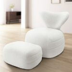 TrumanPick Accent Chair with Ottoman Set Upholstered Recliner Modern Lounge Sofa;Chair with Footrest for Living Room Bedroom, White