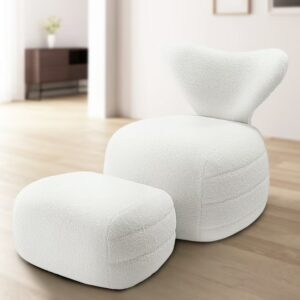 TrumanPick Accent Chair with Ottoman Set Upholstered Recliner Modern Lounge Sofa;Chair with Footrest for Living Room Bedroom, White