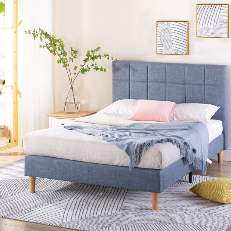 Zinus Lottie 43&quote; Upholstered Platform Bed Frame, Blue Slate, Queen