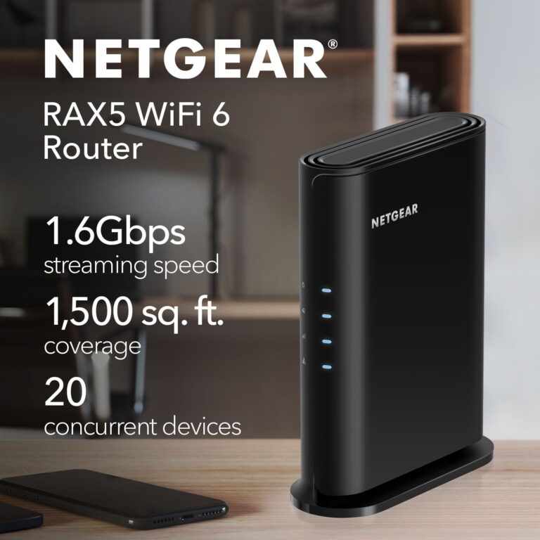 NETGEAR WiFi 6 Router RAX5 – AX1600 Speed, 20 Devices