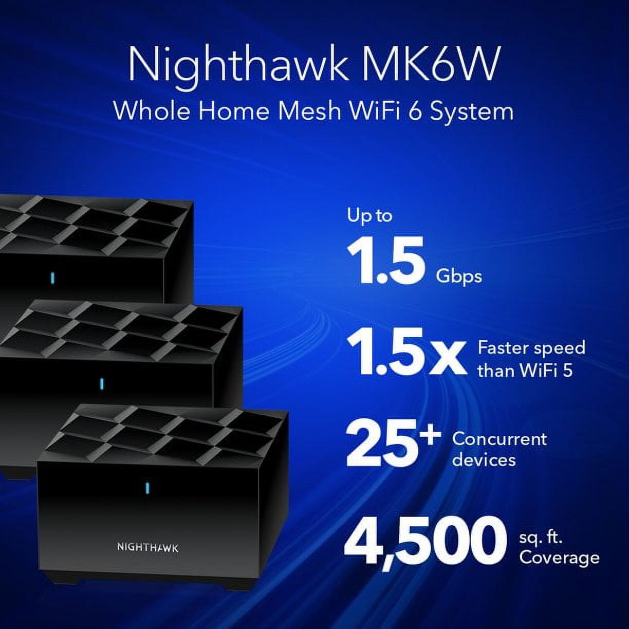 NETGEAR Nighthawk Dual-Band WiFi 6 AX1500 Mesh System 1.5 Gbps Router + 2 Satellites MK6W-100NAS