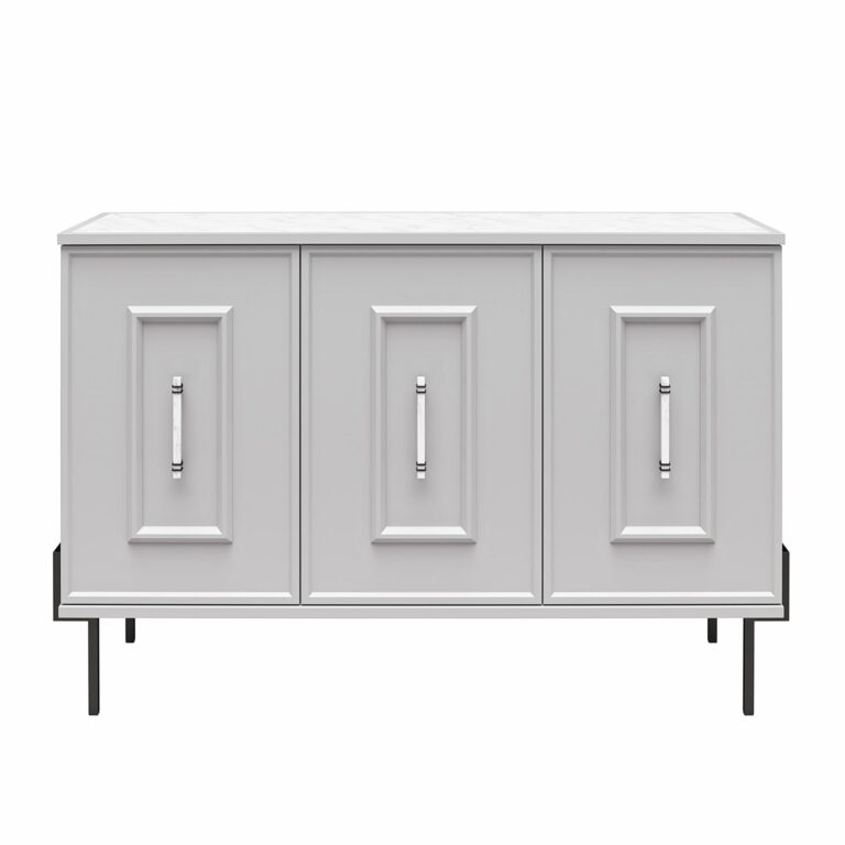 Liberty 3 Door Accent Cabinet, Dove Gray with Faux Marble Top