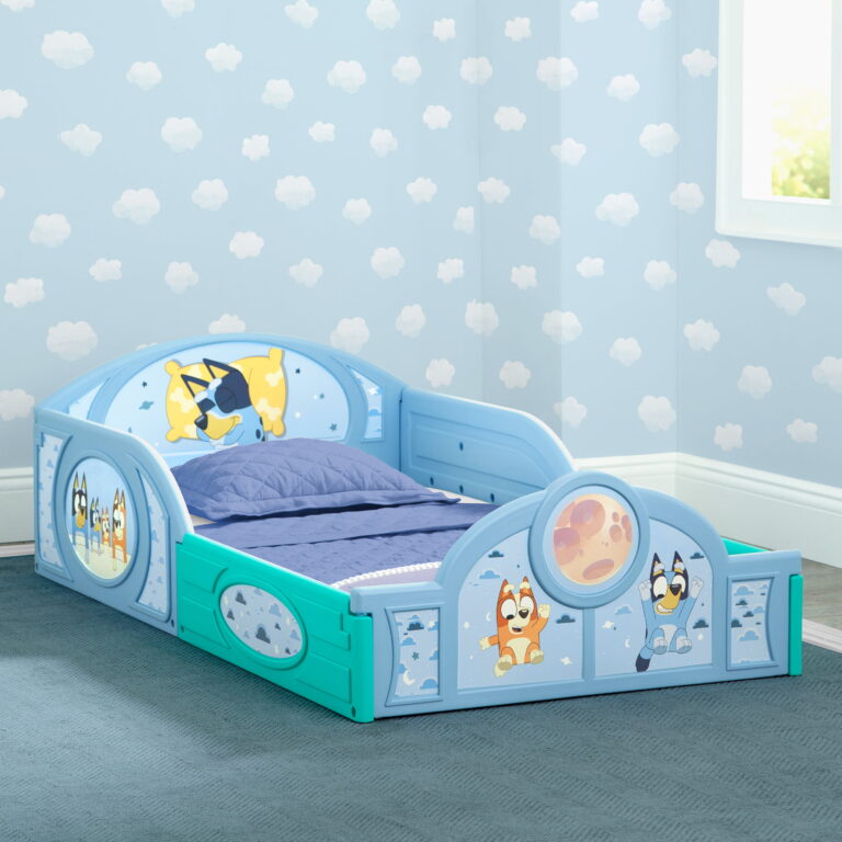 Bluey Sleep and Play Toddler Bed with Built-In Guardrails by Delta Children