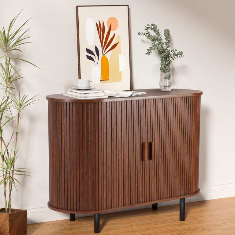MARNUR Sideboard Buffet Cabinet 40&quote; Storage Cabinet with 2 Sliding Tambour Doors, Adjustable Shelves for Kitchen, Living Room, Hallway, Entryway