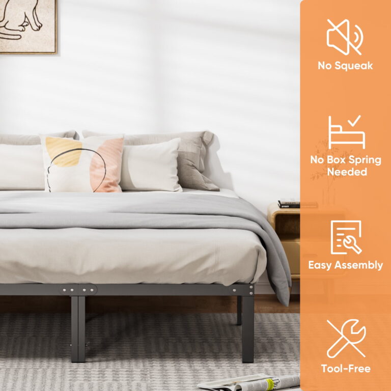 Full Size Bed Frame Classic Metal High Platform Bedframes with Under Bed Storage, 14 Inch High, Black