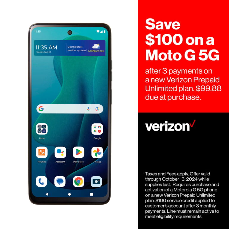 Verizon Moto G 5G, 128GB, Sage Green – Prepaid Smartphone [Locked to Verizon Prepaid]