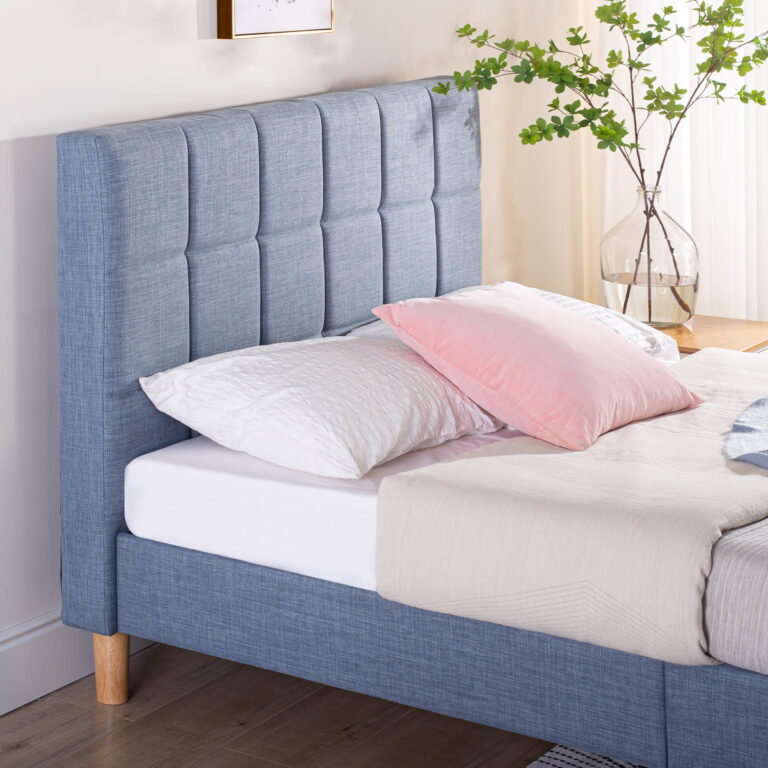 Zinus Lottie 43&quote; Upholstered Platform Bed Frame, Blue Slate, Queen