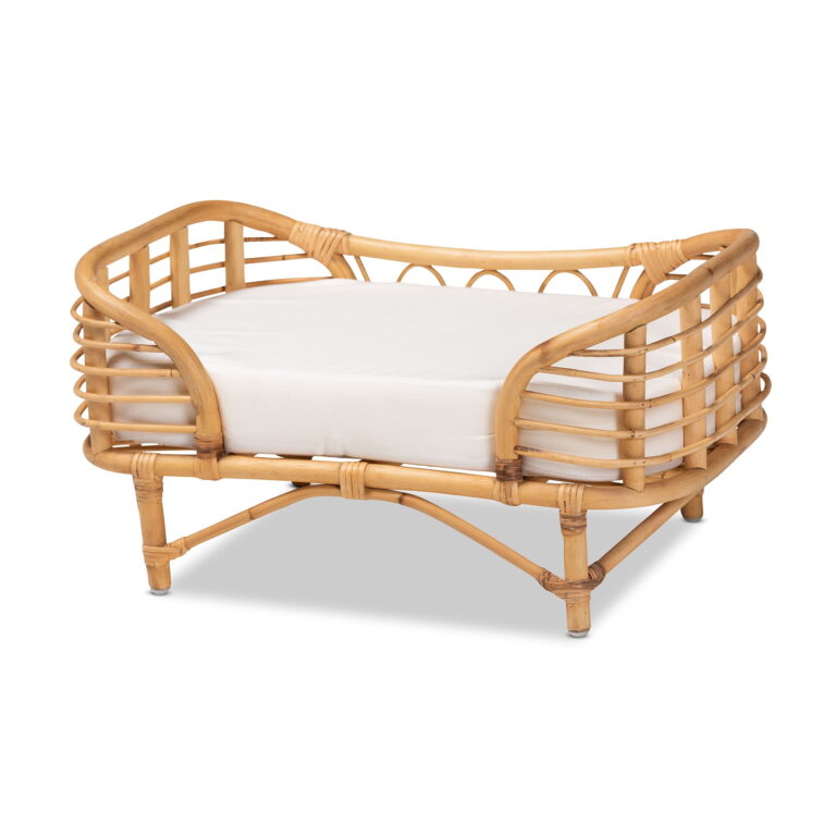 bali & pari Malino Modern Bohemian Natural Brown Rattan Pet Bed with Cushion