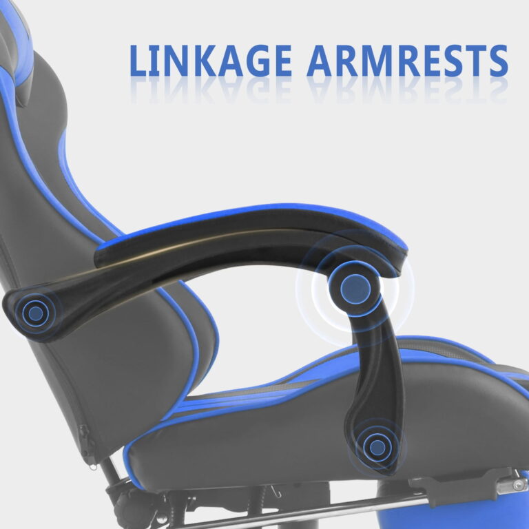 SOONTRANS Blue Gaming Chair with Footrest, High Back Office Chair with Massage Lumbar Pillow, Game Gamer Chairs for Adults Kids, Navy Blue