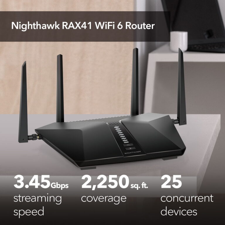 NETGEAR Nighthawk RAX41 WiFi 6 Router – AX3600, 25 Devices