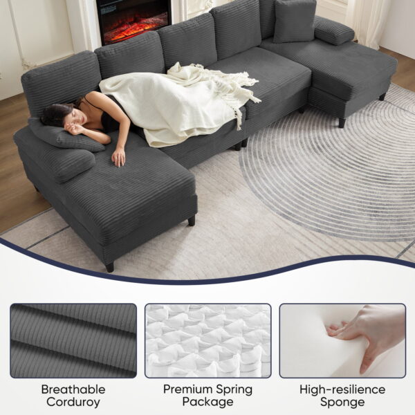Zafly U shaped sectional sofa couch, Gray