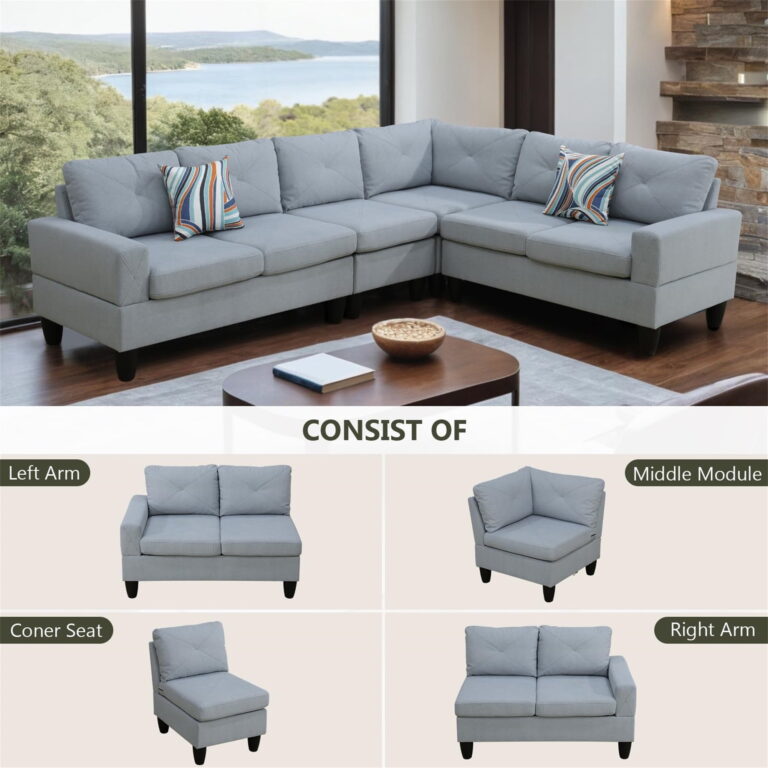 Aukfa sofa 6-Seater L-Shaped Sectional Gray Modular Couch