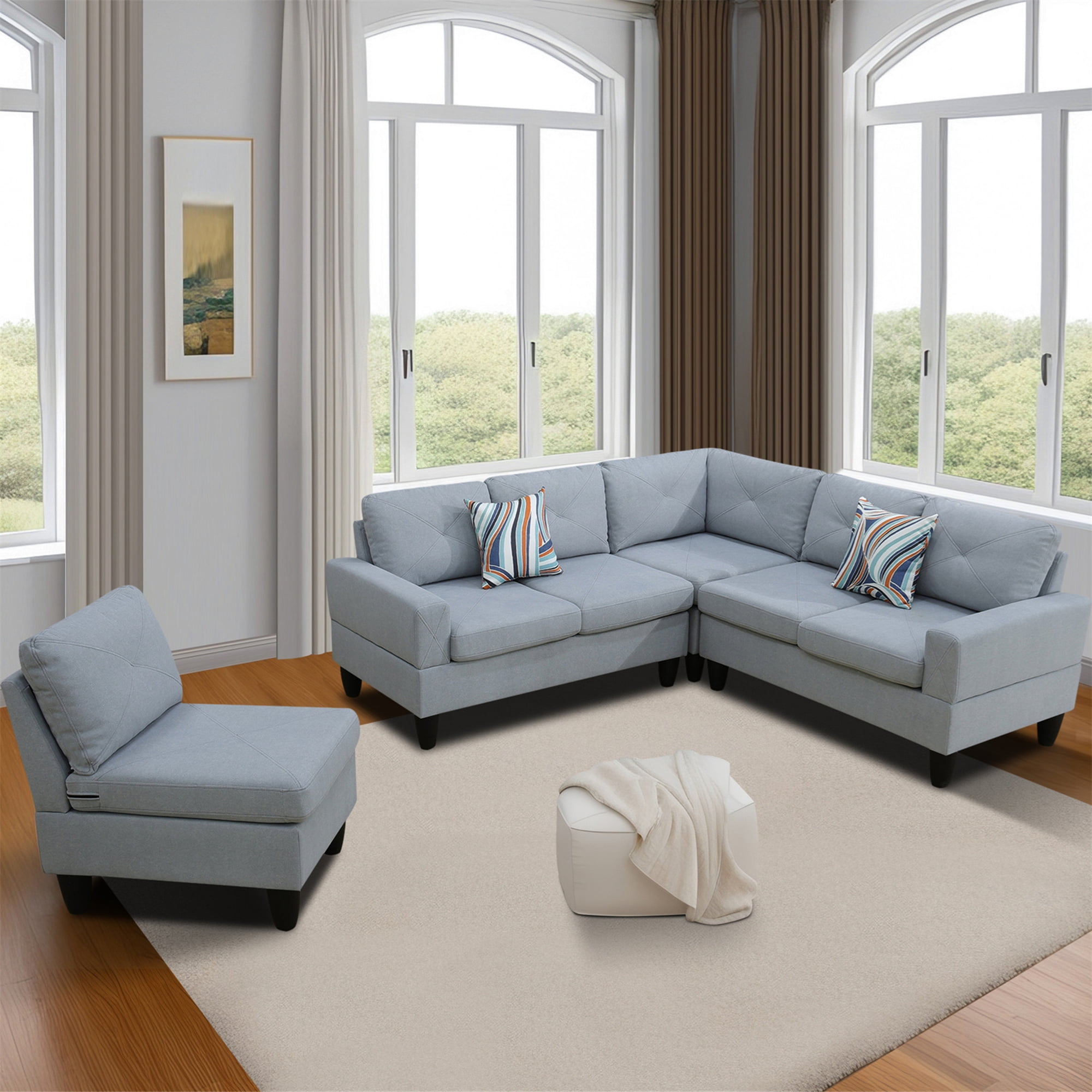Aukfa sofa 6-Seater L-Shaped Sectional Gray Modular Couch