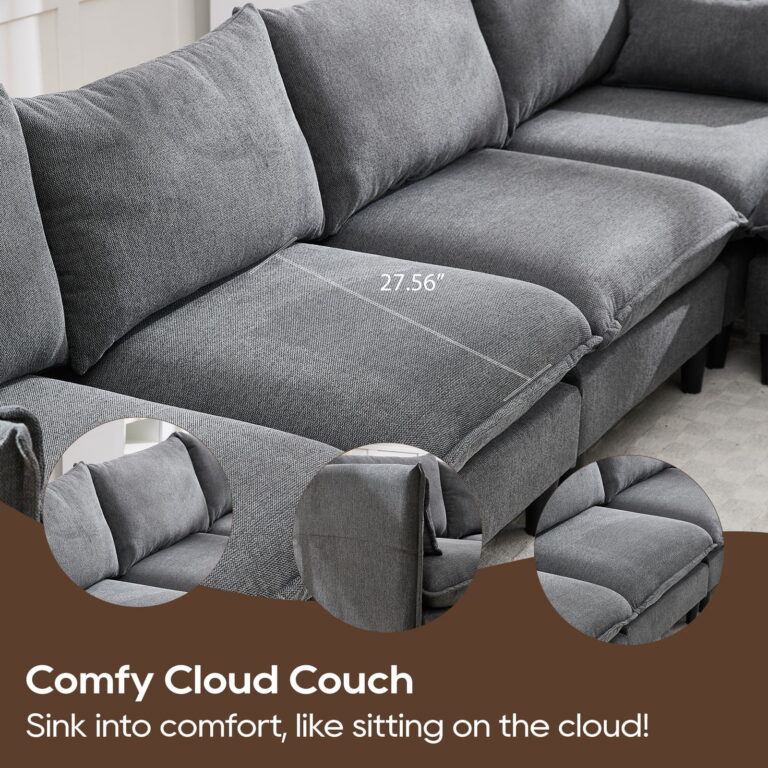 JONPONY 126 L-Shaped Sectional Sofa for Living Room, Gray